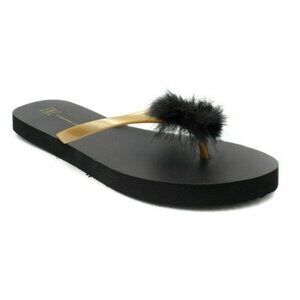 INC Size 8/9 Pom Pom Flip Flop Sandals Black Gold